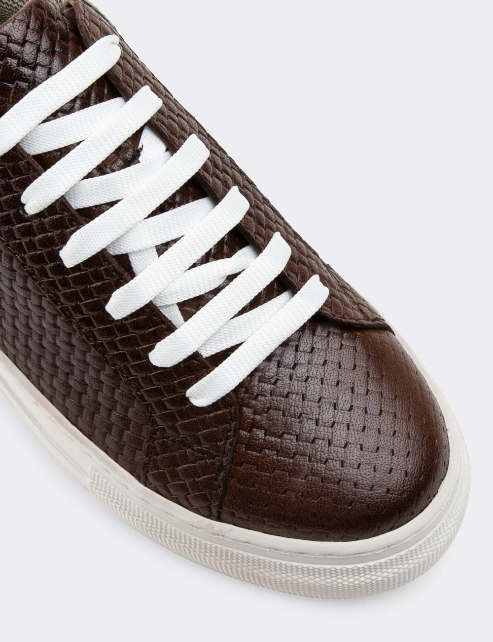Hakiki Deri Kahverengi Örgü Desen Sneaker Kadın Ayakkabı - Z1681ZKHVC02