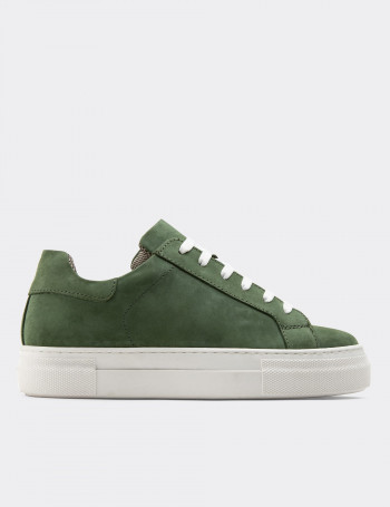 Hakiki Süet Yeşil Sneaker Kadın Ayakkabı - Z1681ZYSLC02