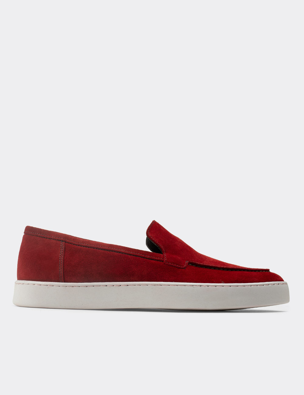 Hakiki Süet Kırmızı Loafer Erkek Ayakkabı - 01865MKRMC01