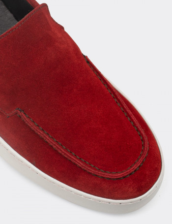 Hakiki Süet Kırmızı Loafer Erkek Ayakkabı - 01865MKRMC01