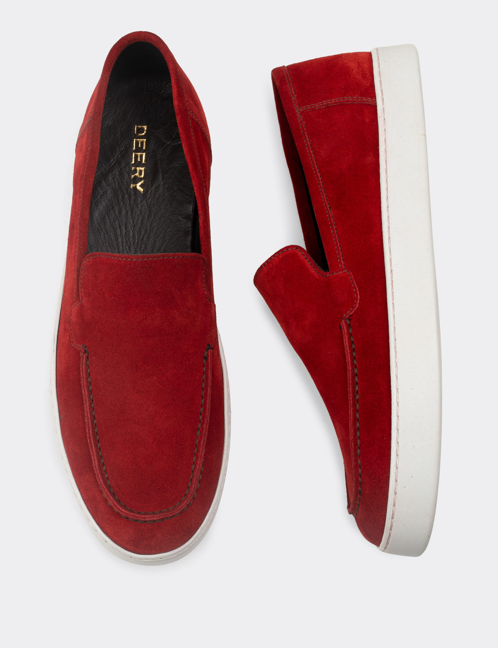 Hakiki Süet Kırmızı Loafer Erkek Ayakkabı - 01865MKRMC01