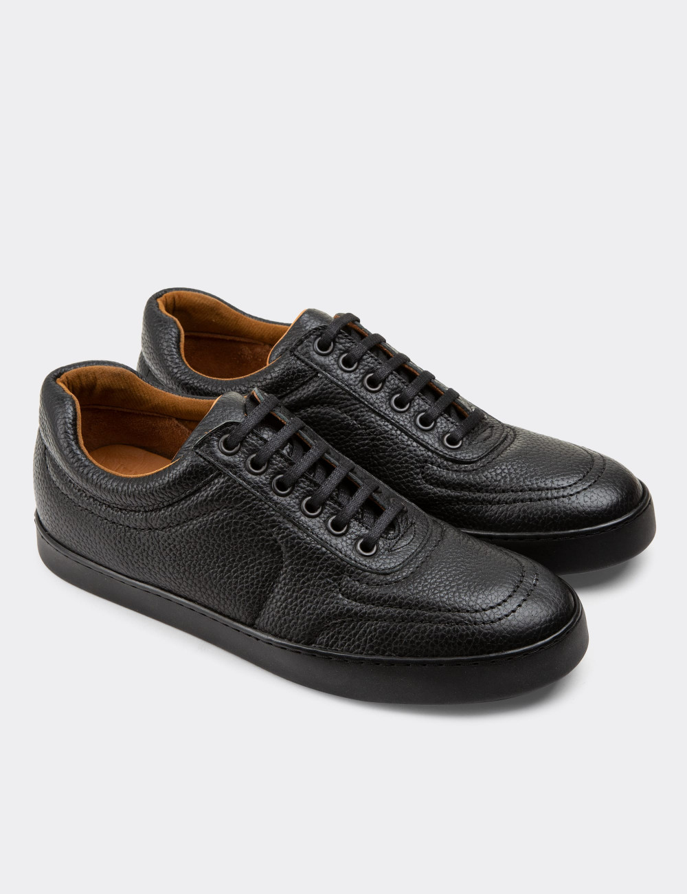 Hakiki Deri Siyah Sneaker Erkek Ayakkabı - 01876MSYHC01