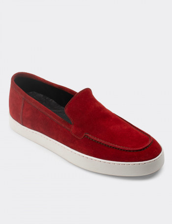 Hakiki Süet Kırmızı Loafer Erkek Ayakkabı