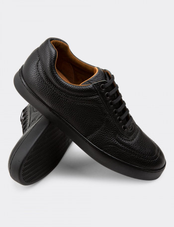 Hakiki Deri Siyah Sneaker Erkek Ayakkabı - 01876MSYHC01
