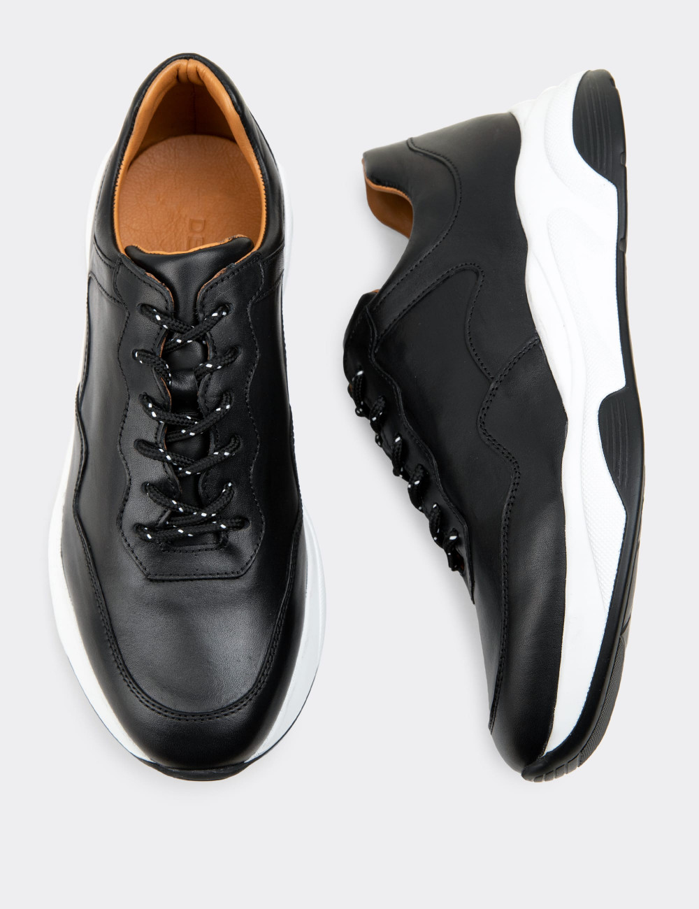 Hakiki Deri Siyah Sneaker Erkek Ayakkabı - 01725MSYHE04