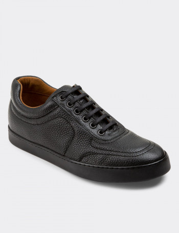 Hakiki Deri Siyah Sneaker Erkek Ayakkabı - 01876MSYHC01