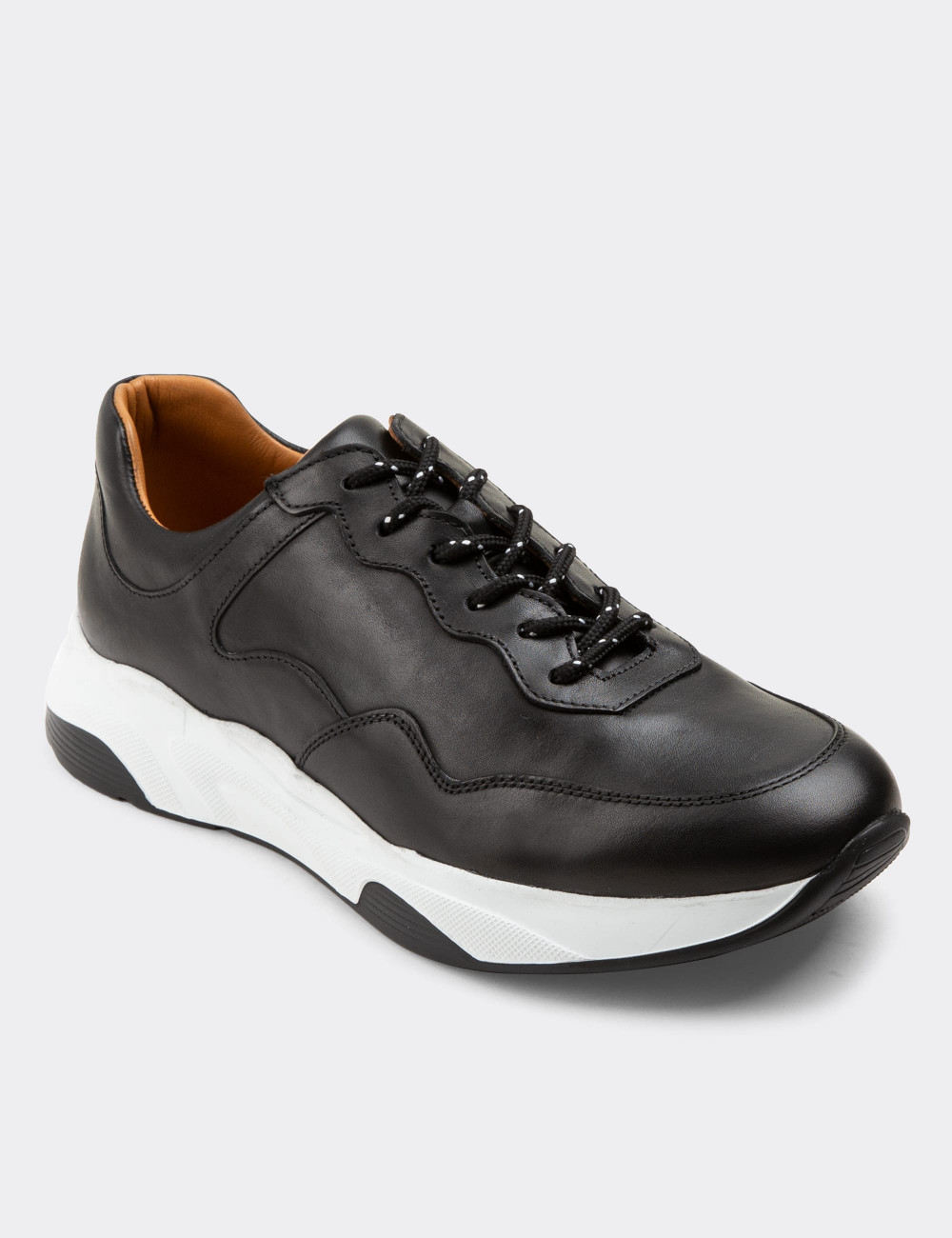 Hakiki Deri Siyah Sneaker Erkek Ayakkabı - 01725MSYHE04