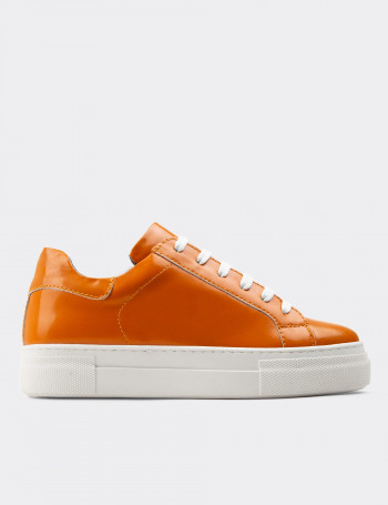 Hakiki Deri Turuncu Sneaker Kadın Ayakkabı - Z1681ZTRCC02