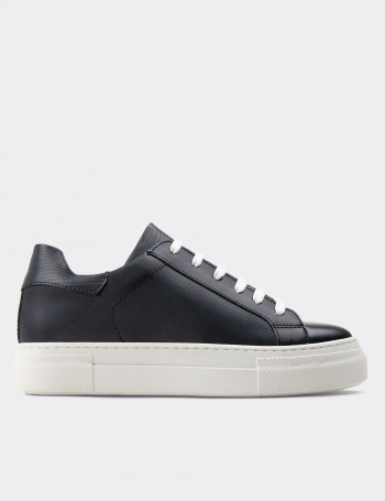Hakiki Deri Lacivert Sneaker Kadın Ayakkabı - Z1681ZLCVC02