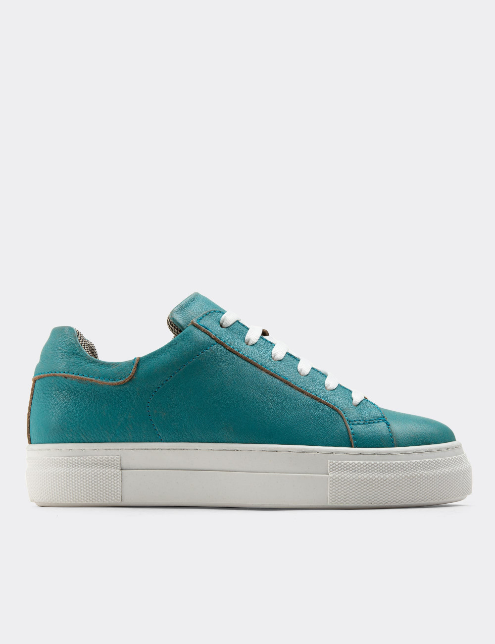 Hakiki Deri Turkuaz Rengi Sneaker Kadın Ayakkabı - Z1681ZTRKC02