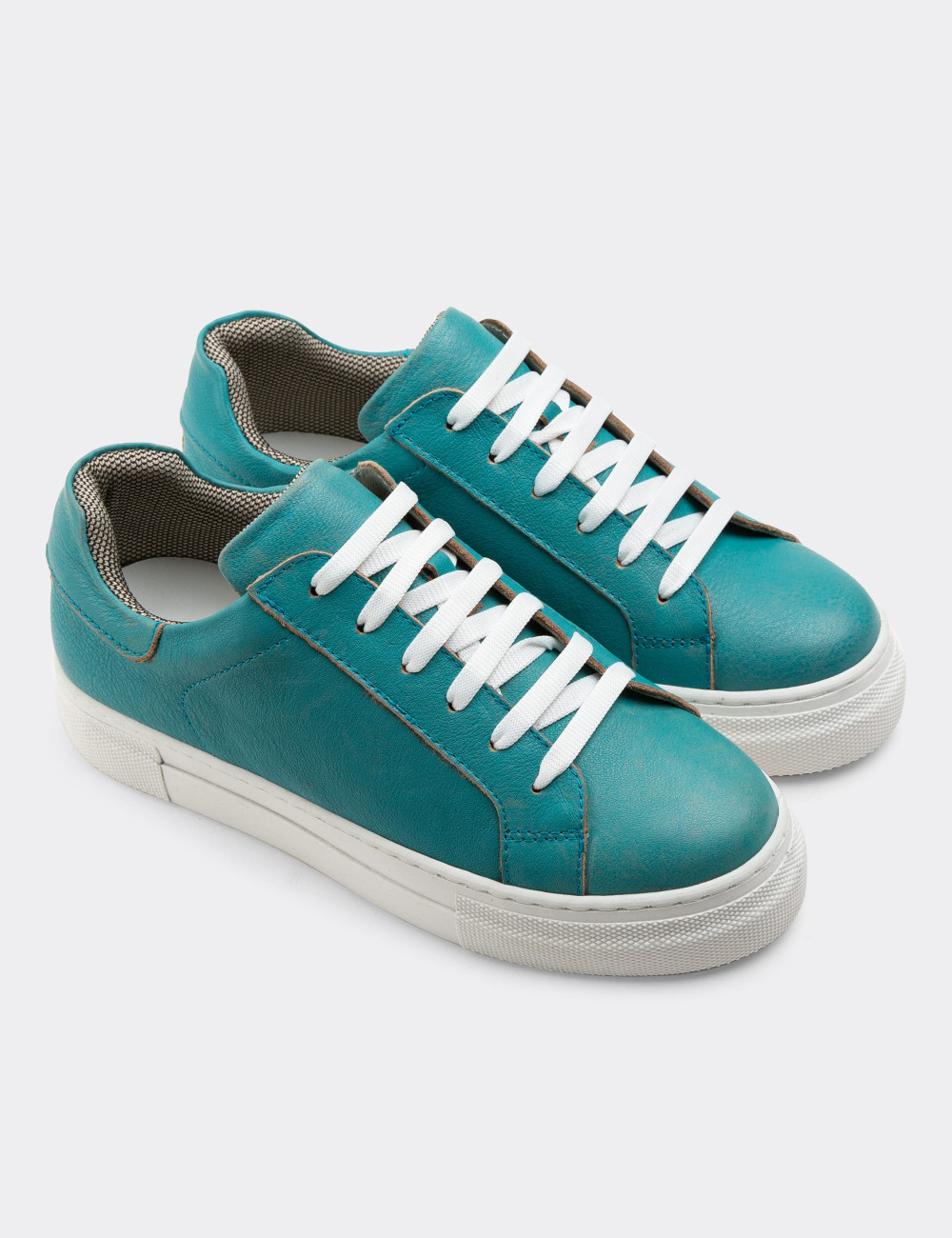Hakiki Deri Turkuaz Rengi Sneaker Kadın Ayakkabı - Z1681ZTRKC02