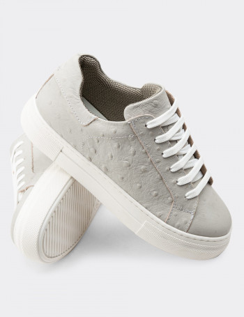 Hakiki Nubuk Gri Puatiyeli Sneaker Kadın Ayakkabı - Z1681ZGRIC02