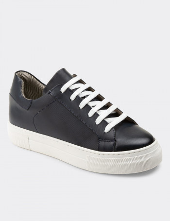 Hakiki Deri Lacivert Sneaker Kadın Ayakkabı - Z1681ZLCVC02