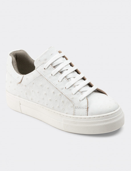 Hakiki Nubuk Beyaz Puantiyeli Sneaker Kadın Ayakkabı