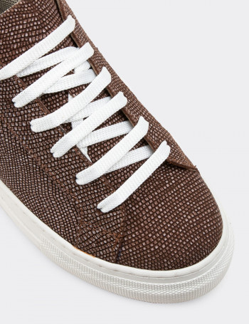 Hakiki Nubuk Kahverengi İşlentili Sneaker Kadın Ayakkabı - Z1681ZKHVC03