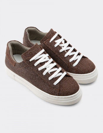 Hakiki Nubuk Kahverengi İşlentili Sneaker Kadın Ayakkabı - Z1681ZKHVC03