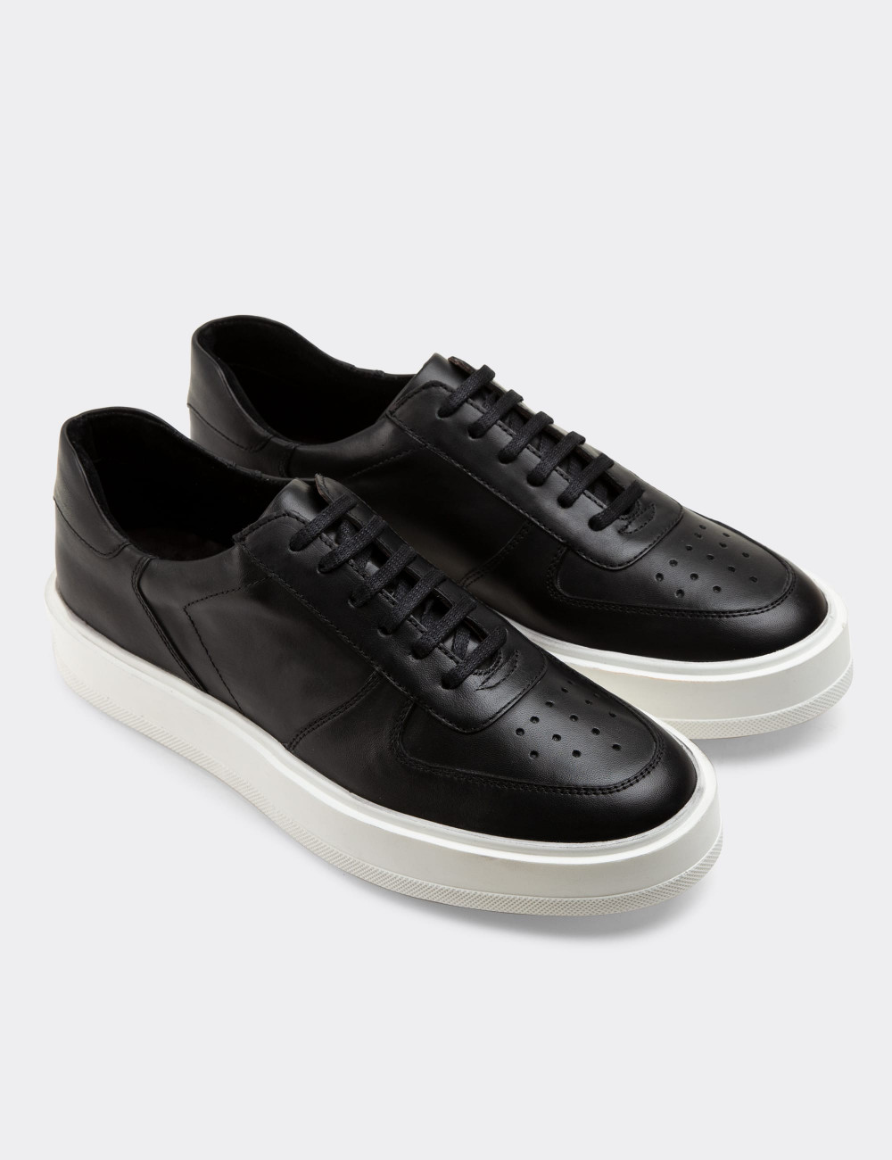 Hakiki Deri Siyah Sneaker Erkek Ayakkabı - 01880MSYHP01