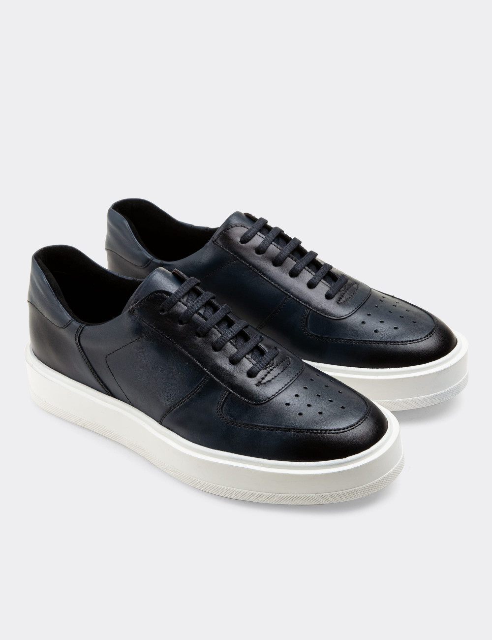 Hakiki Deri Lacivert Sneaker Erkek Ayakkabı - 01880MLCVP01