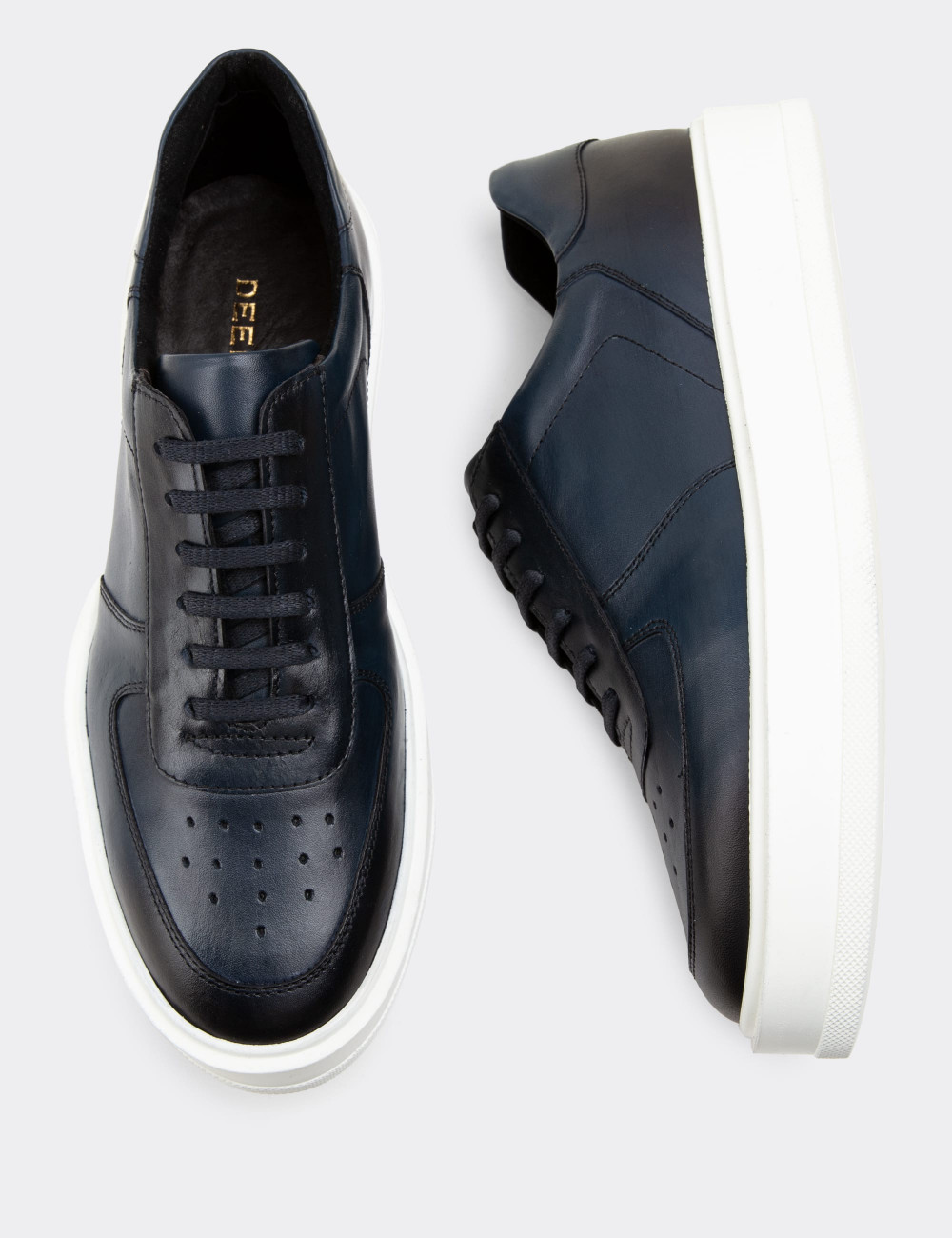 Hakiki Deri Lacivert Sneaker Erkek Ayakkabı - 01880MLCVP01