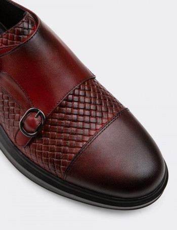 Hakiki Deri Bordo Comfort Çift Tokalı Günlük Erkek Ayakkabı - 01838MBRDP02