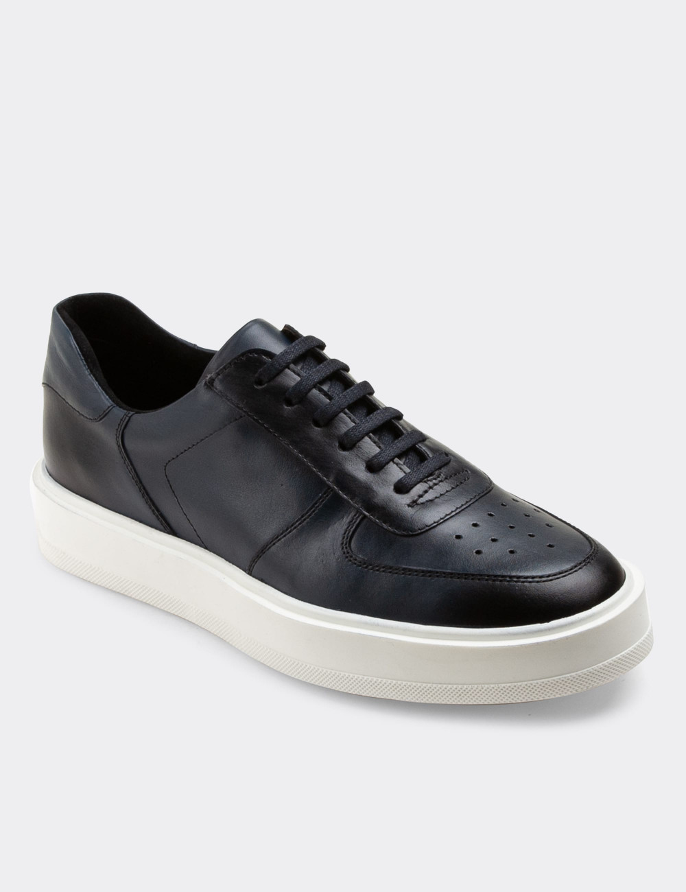 Hakiki Deri Lacivert Sneaker Erkek Ayakkabı - 01880MLCVP01