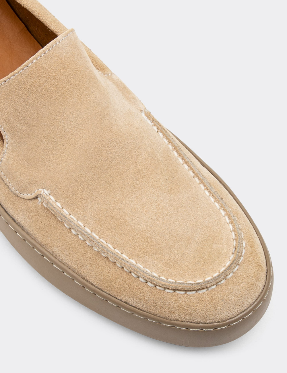 Hakiki Süet Bej Rengi Loafer Erkek Ayakkabı - 01865MBEJC01