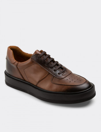 Hakiki Deri Taba Rengi Sneaker Erkek Ayakkabı - 01880MTBAP01