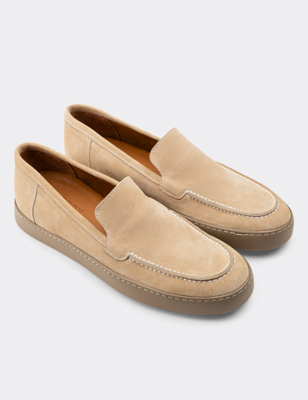 Hakiki Süet Bej Rengi Loafer Erkek Ayakkabı - 01865MBEJC01
