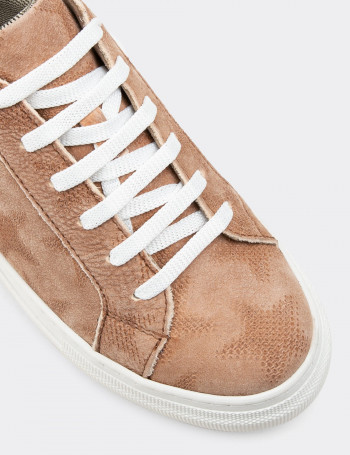 Hakiki Nubuk Pudra Rengi Sneaker Kadın Ayakkabı - Z1681ZPDRC01