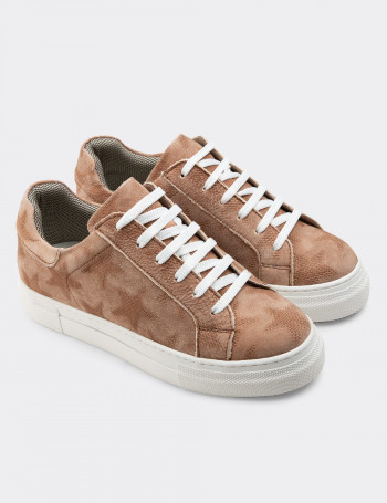 Hakiki Nubuk Pudra Rengi Sneaker Kadın Ayakkabı - Z1681ZPDRC01