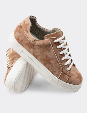 Hakiki Nubuk Pudra Rengi Sneaker Kadın Ayakkabı - Z1681ZPDRC01