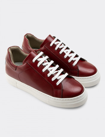 Hakiki Deri Bordo Sneaker Kadın Ayakkabı - Z1681ZBRDC07