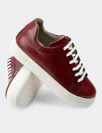 Hakiki Deri Bordo Sneaker Kadın Ayakkabı - Z1681ZBRDC07