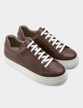Hakiki Deri Kahverengi Sneaker Kadın Ayakkabı - Z1681ZKHVC08