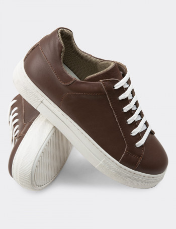 Hakiki Deri Kahverengi Sneaker Kadın Ayakkabı - Z1681ZKHVC08
