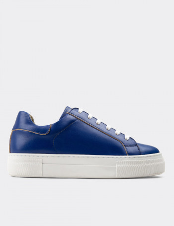 Hakiki Deri Mavi Sneaker Kadın Ayakkabı - Z1681ZMVIC04
