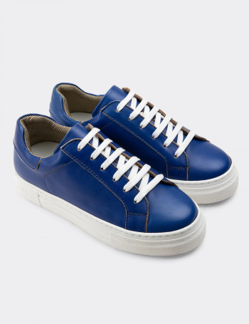 Hakiki Deri Mavi Sneaker Kadın Ayakkabı - Z1681ZMVIC04