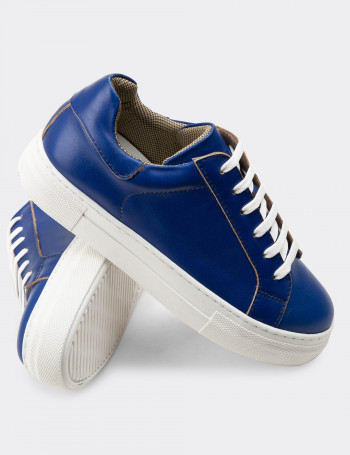 Hakiki Deri Mavi Sneaker Kadın Ayakkabı - Z1681ZMVIC04