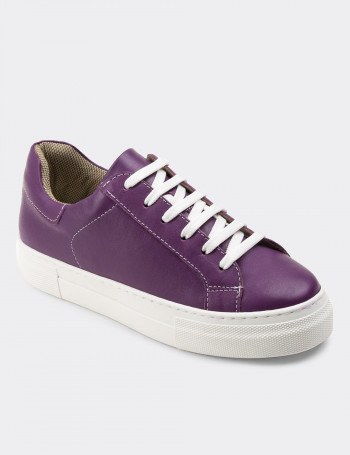 Hakiki Deri Mor Sneaker Kadın Ayakkabı - Z1681ZMORC01