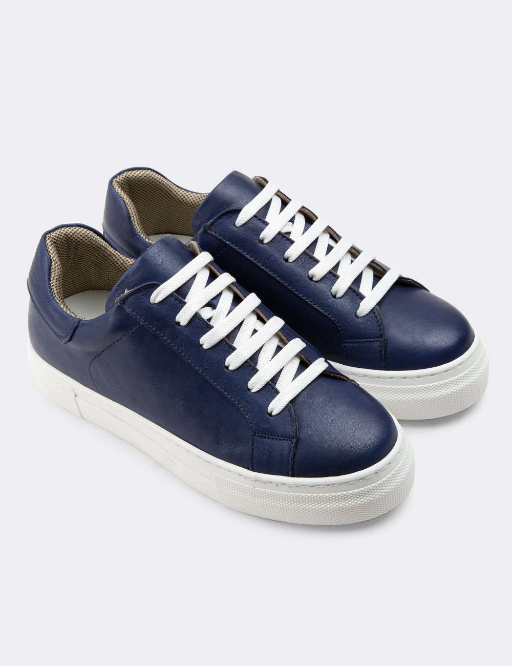 Hakiki Deri Lacivert Sneaker Kadın Ayakkabı - Z1681ZLCVC04