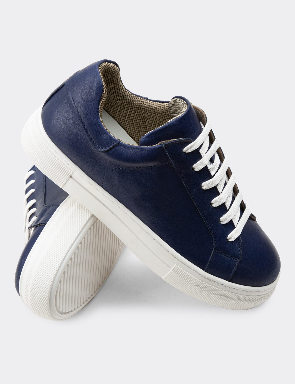 Hakiki Deri Lacivert Sneaker Kadın Ayakkabı - Z1681ZLCVC04