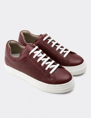 Hakiki Deri Bordo Sneaker Kadın Ayakkabı - Z1681ZBRDC10