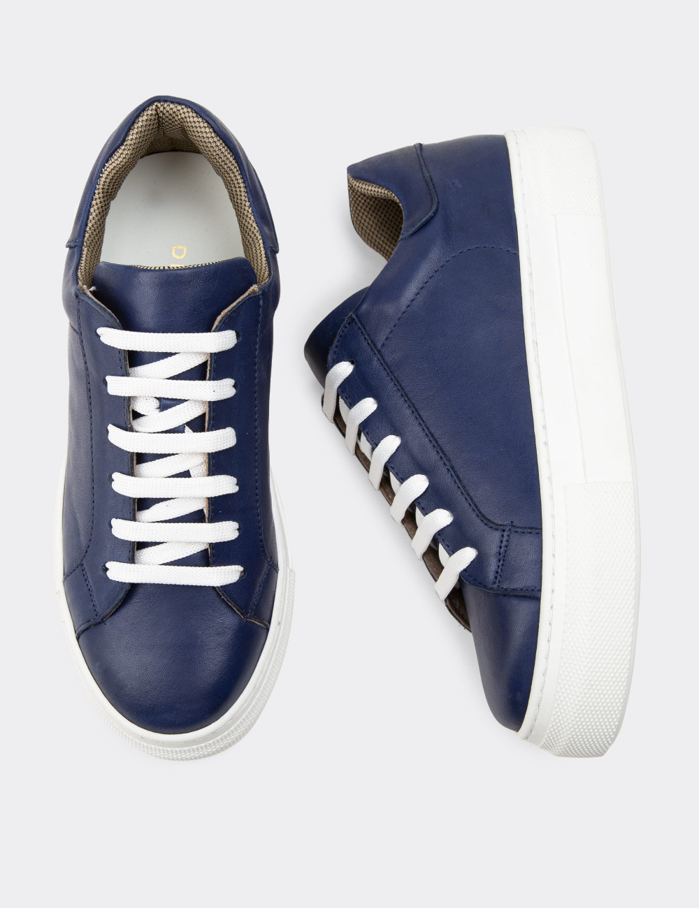 Hakiki Deri Lacivert Sneaker Kadın Ayakkabı - Z1681ZLCVC04