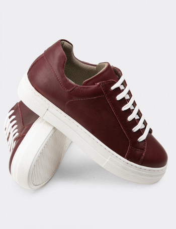 Hakiki Deri Bordo Sneaker Kadın Ayakkabı - Z1681ZBRDC10