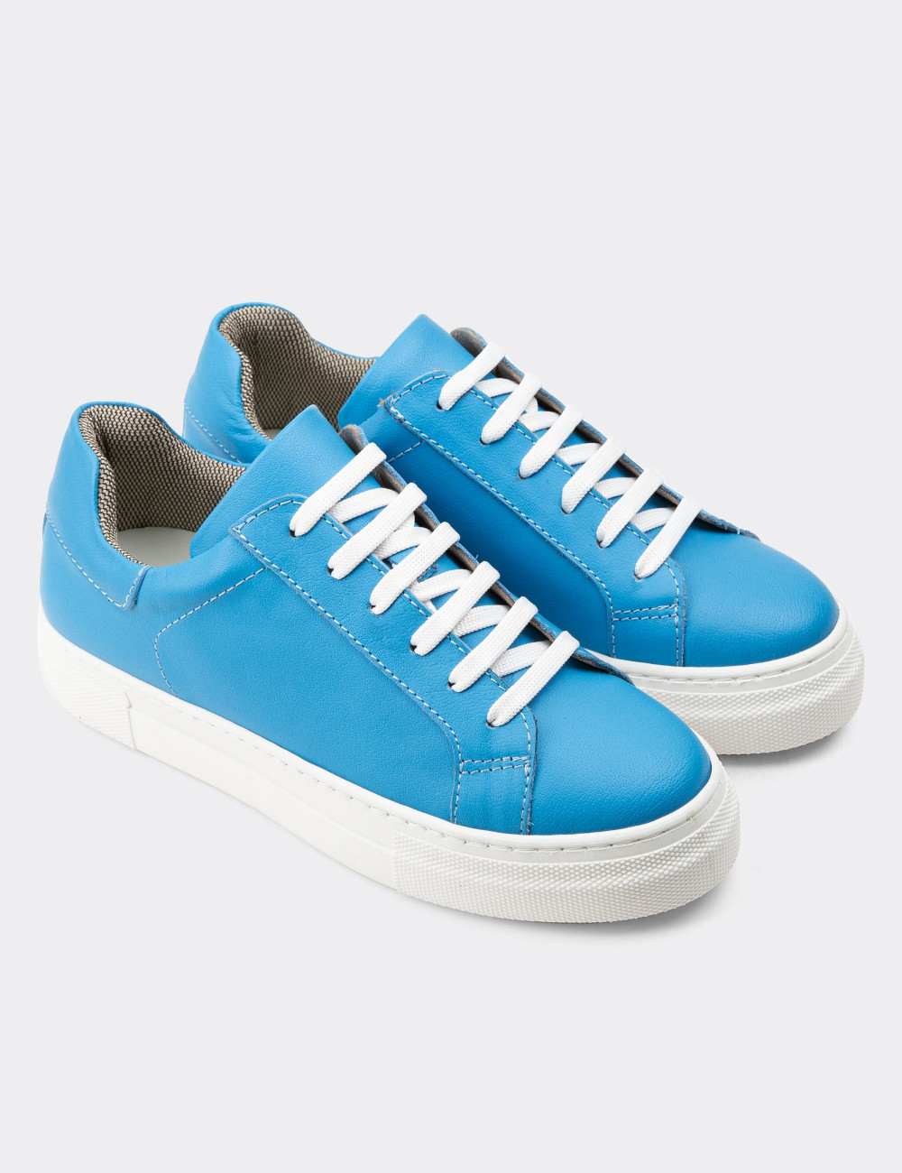 Hakiki Deri Mavi Sneaker Kadın Ayakkabı - Z1681ZMVIC07
