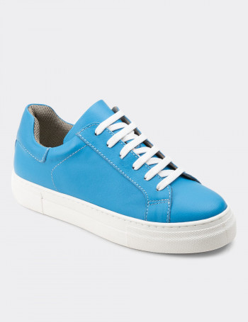 Hakiki Deri Mavi Sneaker Kadın Ayakkabı - Z1681ZMVIC07