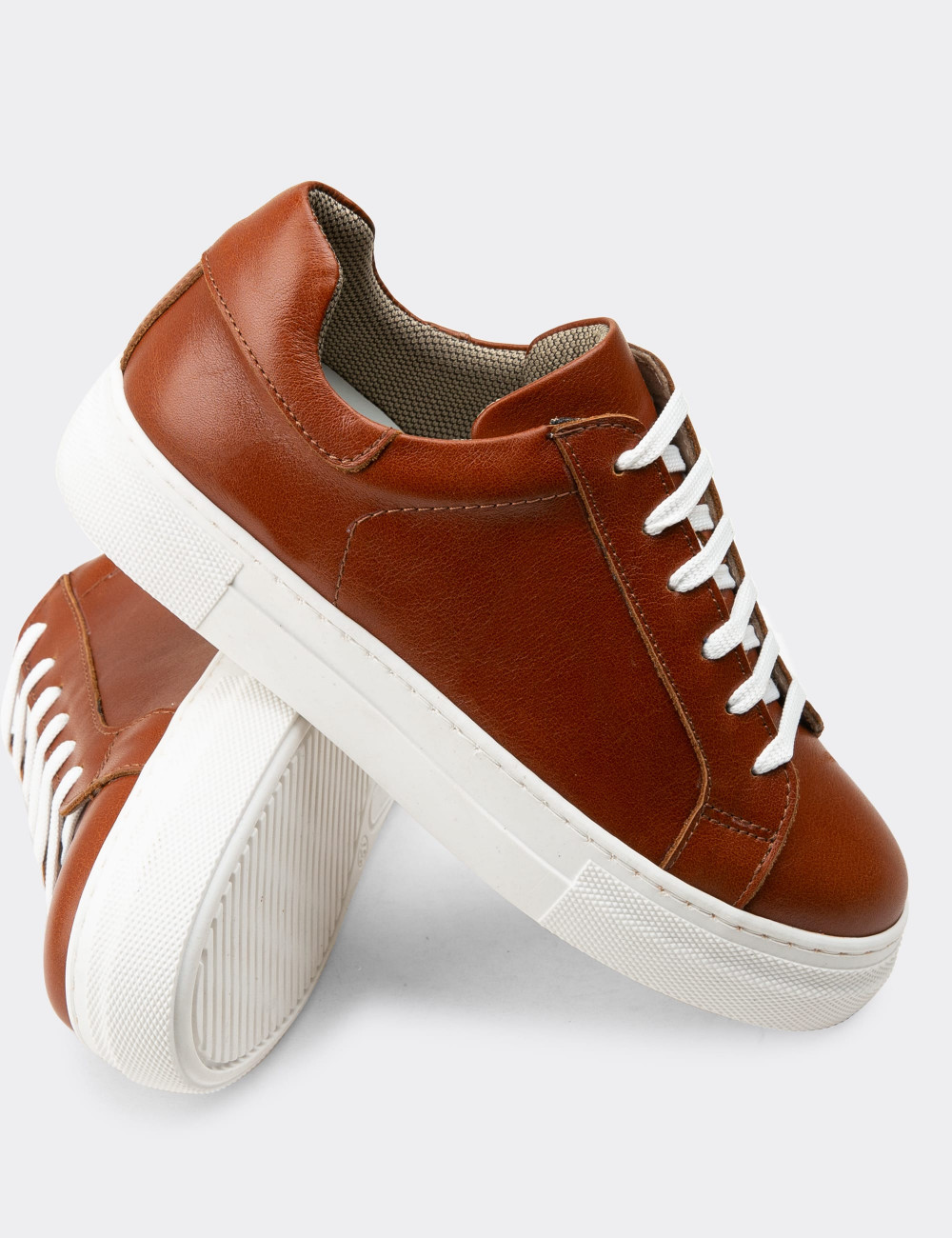 Hakiki Deri Taba Rengi Sneaker Kadın Ayakkabı - Z1681ZTBAC09
