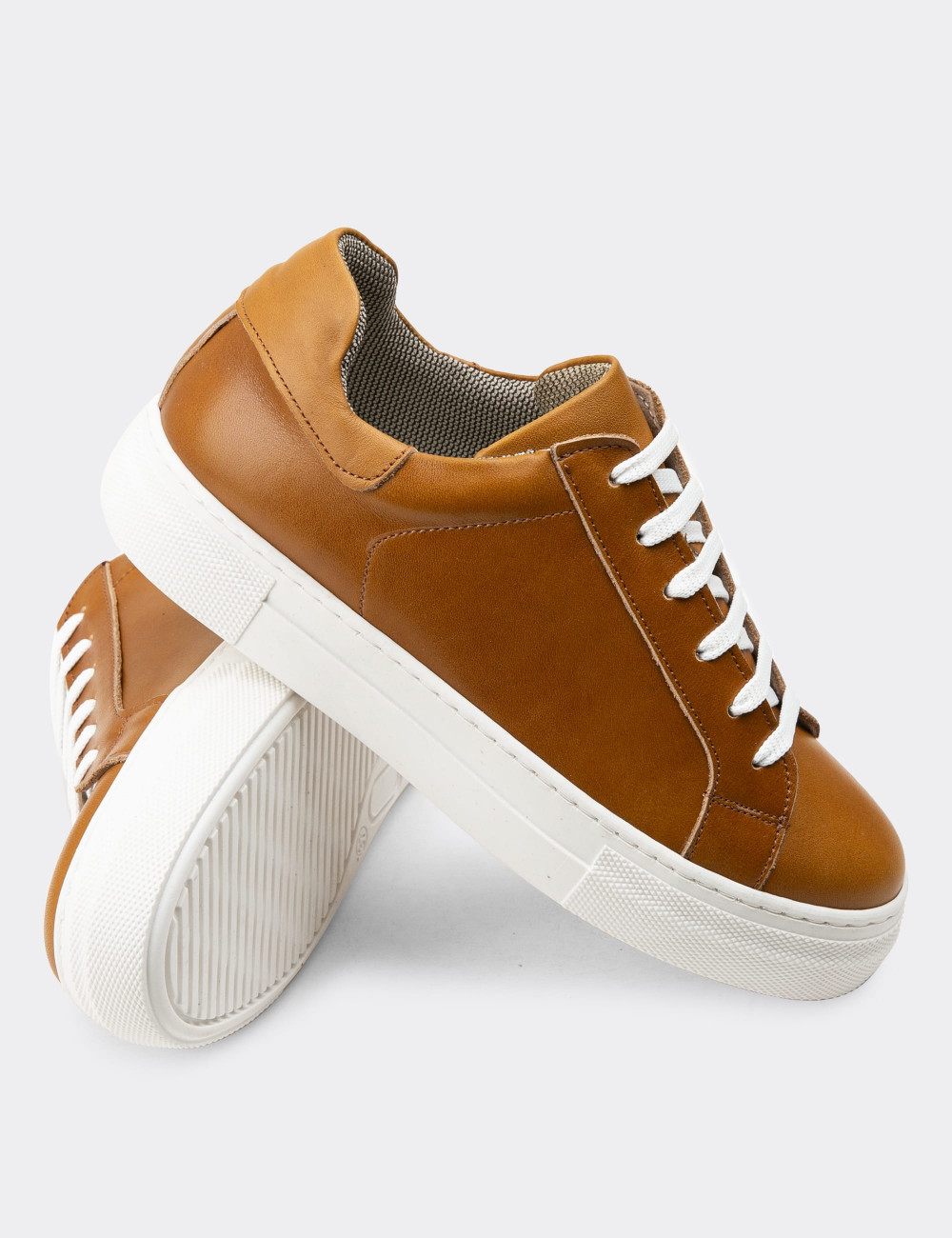 Hakiki Deri Taba Rengi Sneaker Kadın Ayakkabı - Z1681ZTBAC11