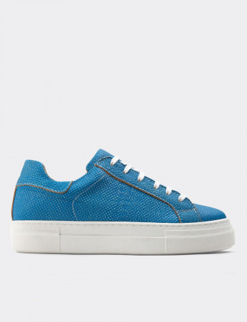 Hakiki Deri Mavi Sneaker Kadın Ayakkabı - Z1681ZMVIC06
