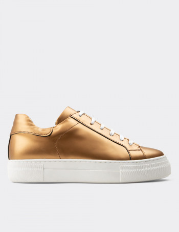 Hakiki Deri Altın Rengi Sneaker Kadın Ayakkabı